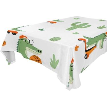 Imagem de Burbuja Toalha de mesa de crocodilos de desenho animado, toalha de mesa retangular, anti-rugas, grossa para decoração de jantar, cozinha, festa, 137 x 183 cm