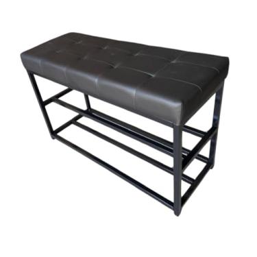 Imagem de Banco Sapateira 80cm Industrial Estofado Cores Decorativa Hall De Entrada Luxo sapateira hall de entrada para Hall de Entrada, Corredor ou Quarto(Estrutura Preta/Assento Preto)