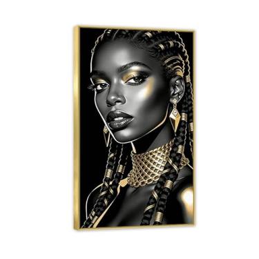 Imagem de SDYJ6GSW Arte de parede afro-americana elegante mulher negra minimalista decoração de parede abstrata arte preta pinturas em tela para sala de estar quarto escritório 50 x 85 cm (20 x 33 pol) moldura