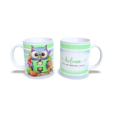 Imagem de Caneca de Cerâmica 325ml Corujinha Personalizada, Dia do Professor, Nome Customizado, Todas as Letras Disponíveis (h)