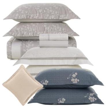 Imagem de Kit Colcha + Jogo de Lençol Queen 10 Pçs, 100% Algodão Egípcio, 300 Fios (Melania)