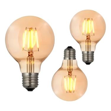Imagem de Kit 3 Lâmpada Filamento LED G80 Retro Vintage 4W Bivolt E27 - Luz Quente 2200K Decorativa Vidro Ambar
