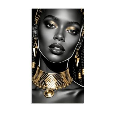 Imagem de SDYJ6GSW Arte de parede em tela de mulher afro-americana em ouro preto com estampa de pôsteres de fotos de meninas negras decoração de parede para quarto sala de estar decoração de casa 50 x 85 cm (20