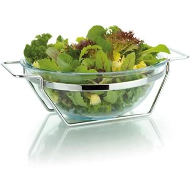 Imagem de Saladeira de Vidro com Suporte em Aço Inox, Linha Andrea, 3 Litros, 27cm, Design Moderno, Tigela