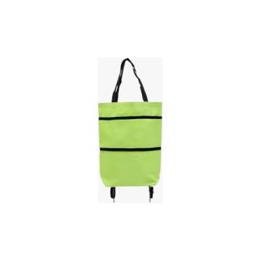 Imagem de Sacola Carrinho Dobrável com 2 Rodas, Verde, 10kg Capacidade, 47x28x18cm Aberto, Plástico Reforçado e Nylon, Portátil para Compras