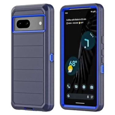Imagem de Capa de telefone resistente para Google Pixel 7, proteção de camada dupla com moldura azul, capa protetora à prova de choque