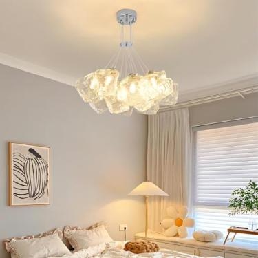 Imagem de Lustre para iluminação residencial, luminária de teto LED moderna, luminária pendente com cúpula de vidro regulável em formato de cubo de gelo, ideal para ilha de cozinha, quarto, sala de es