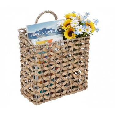 Imagem de Mowhut Suporte de revista, suporte de revistas de tecido, cesta de parede suspensa com alça, suporte de arquivo de vime, cesta de armazenamento de parede para cartas, revistas, livros, jornais