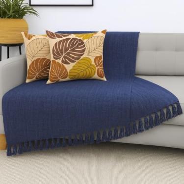 Imagem de Manta para Sofá 2,40 x 1,80 - Capa Protetora Gigante em Algodão para Sofá, Cama ou Área Externa - Fácil de Lavar(AZUL ESCURO)