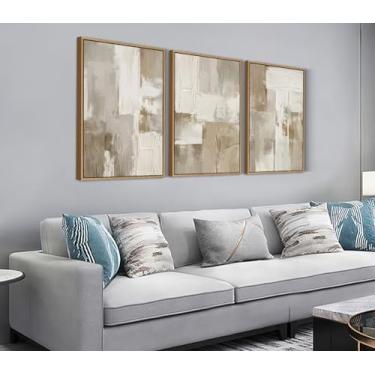 Imagem de Shoci Arte de parede abstrata Wabi Sabi moldura grande moderna neutra marrom claro bloco de cores imagem em tela flutuante natural emoldurada simples cinza bege decoração para sala de estar quarto