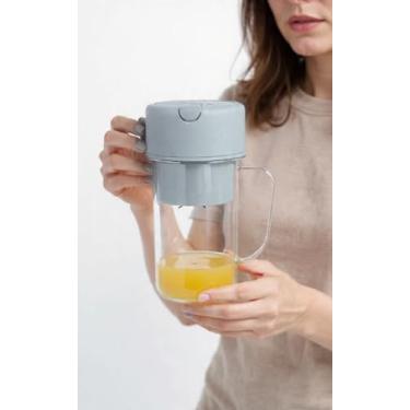 Imagem de Liquidificador Portátil USB Recarregável, 420mL, Aço Inoxidável, 1300mAh, 2 Lâminas, para Frutas e Vegetais (Cinza)