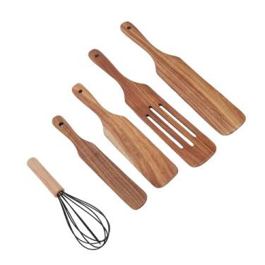 Imagem de Eujgoov Espátula de Madeira para Cozinhar, Utensílios de Cozinha Antiaderentes de Madeira Composta Definidos Com Batedor de Ovos 5 Peças Design Ergonômico para Assar, Fritar e Mexer (A)