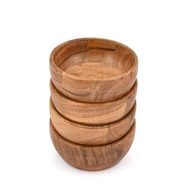 Imagem de EDHAS Conjunto de tigelas de madeira de acácia (conjunto de 4) – Tigelas pequenas rústicas para lanches, doces, molhos, nozes, sobremesas, entretenimento de cozinha e decoração (12,7 cm x 12,7 cm x 5