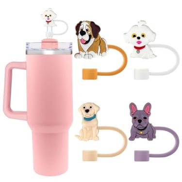 Imagem de Capas de palha de silicone fofas para copos Stanley 20/30/1,134.0 g - 10 mm/0,4 pol. Design de flores tampas à prova de poeira - Protetor reutilizável para canudos de 9-10 mm