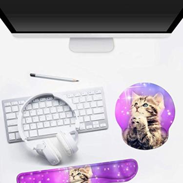 Imagem de Sanpyl Mouse Pads Ergonômicos Com Base Antiderrapante, Teclado e Descanso de Pulso para Computador Portátil de Escritório Doméstico, Máximo Conforto Tátil (Gato roxo)