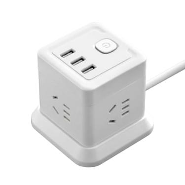 Imagem de Soquete de extensão de energia de mesa com 3 compartimentos USB e 4 tomadas CA filtro de energia portátil compacto