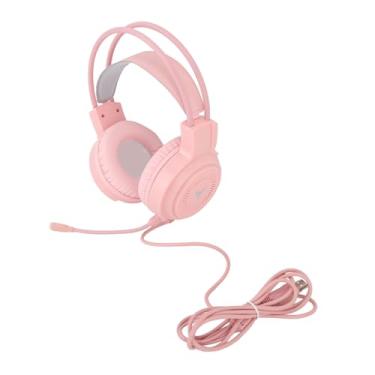Imagem de KIMISS Fone de Ouvido para Jogos Com Iluminação RGB, Som Surround de 7.1 Canais, Fones de Ouvido Com Fio USB e Entrada Dupla de 3,5 Mm para PC, Console e Laptop (Rosa)