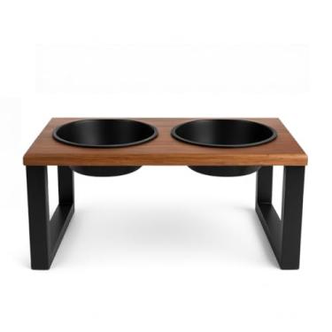 Imagem de Comedouro Pet Elevado com Tigelas Duplas e Tampas Herméticas – Madeira Pinus, Ideal para Cães e Gatos(G)