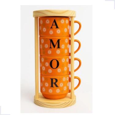Imagem de Xícaras Café Laranja Hotel 200ml C/ Suporte Pinus - Amor - Lu Porcelan