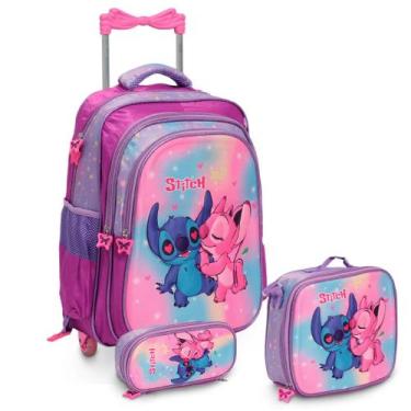 Imagem de Kit Mochila Infantil Feminina Stitch Rodinha Passeio Creche - Plike