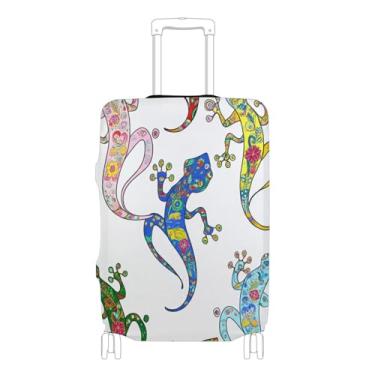 Imagem de Joisal Protetor de bagagem colorido capas de mala personalizadas lagartos coloridos florais acessórios de viagem manga de viagem, P, serve para capa de 45 a 50 cm, Lagartos coloridos e brancos, L 26