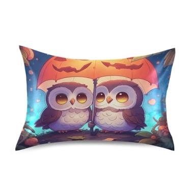Imagem de Lindas Corujas Engraçadas Abóbora Cetim Fronha Padrão de Refrigeração Padrão King Queen Fronha de Cama Tamanho Padrão 66 cm x 50 cm