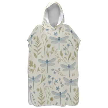 Imagem de Joisal Dragonflies Wildflowers Cream Surf Poncho para adultos trocador de roupa de praia com capuz toalha de banho unissex poncho adulto com capuz