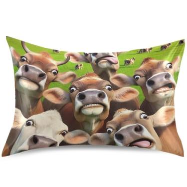 Imagem de Capas de almofada de cetim de vacas fofas para gado para resfriamento de cabelo, capa de travesseiro padrão King Queen, presente de cama confortável, tamanho padrão, 66 cm x 50 cm