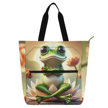 Imagem de GAIGEO Sacola engraçada com estampa de sapo para mulheres, bolsas de tecido de lona, faculdade, escola, uso diário, com compartimentos