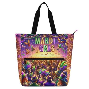 Imagem de GAIGEO Sacolas femininas de trabalho com texto de Mardi Gras para férias e praia, bolsa de livros com zíper, carteiro, para amantes de livros