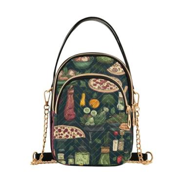 Imagem de GAIGEO Crossbody feminino de crisântemo branco e marrom, bolsa pequena com alça de ombro, bolsas transversais confortáveis, Pizzas-3, One Size