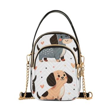Imagem de TSENQUE 9 bolsas transversais florais tropicais coloridas com zíper para celular bolsas de ombro e bolsas femininas, Filhotes de Dachshund com corações, One Size