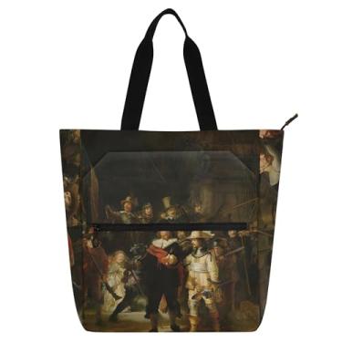 Imagem de Rembrandt Bolsa feminina para trabalho e relógio noturno em lona, faculdade, escola, bolsas de mão para o dia a dia, presente para amantes de livros