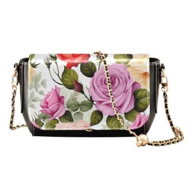 Imagem de GAIGEO Aquarela verde folhas e ramos bolsas transversais de couro, bolsas transversais para mulheres, bolsa feminina de couro, Aquarela rosa floral - 3, One Size