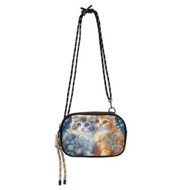 Imagem de TSENQUE Bolsas femininas transversais pequenas bolsas de telefone com alça bolsas femininas bolsas de ombro gatos gatinhos fofos