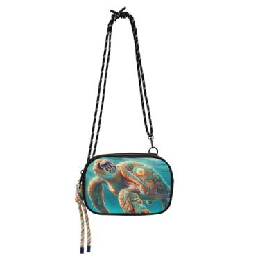 Imagem de TSENQUE Bolsas femininas transversais pequenas boho tartaruga marinha bolsa de telefone com alça pochete viagem sobre o ombro bolsas