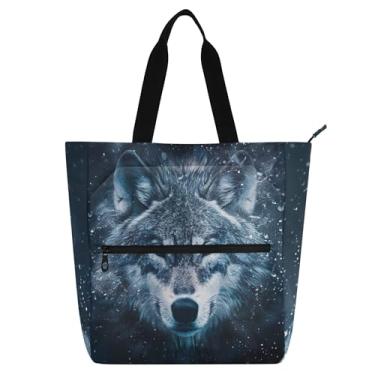 Imagem de Bolsas de trabalho espaciais com cara de lobo para mulheres, bolsas de lona universitárias, bolsas fofas para crianças, presentes para amantes de livros