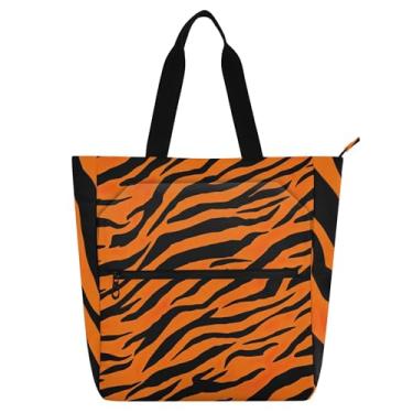 Imagem de GAIGEO Bolsa feminina listrada de tigre laranja preta bolsa de trabalho de lona para escola de praia, presente para professores para amantes de livros