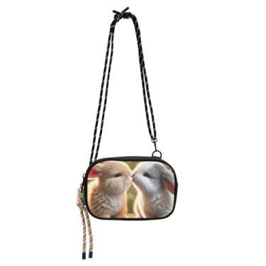 Imagem de TSENQUE Bolsa transversal feminina pequena bolsa de telefone com alça casual fofo coelho beijo coelho bonito bolsas de ombro de viagem