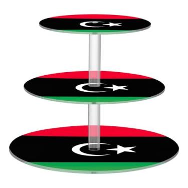 Imagem de Joitme Bandeira nacional da Líbia, suporte de cupcake de 3 níveis para festa, exibição de acrílico, copo de torre de bolo, decoração de festa de chá, bandeja de servir, suporte de comida, mesa de