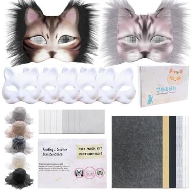 Imagem de J6&H6 Kit de máscara DIY Therian DIY para iniciantes, incluindo máscara de gato, folha de tecido de feltro, pele sintética e lençol de malha de plástico para festa de cosplay de carnaval.