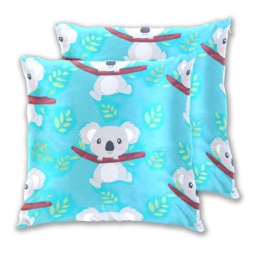 Imagem de Joitme Conjunto de 2 capas de almofada de folhas azuis de coalas de desenho fofo com 2 capas de almofadas decorativas pastel, 50 x 50 cm, 2 peças