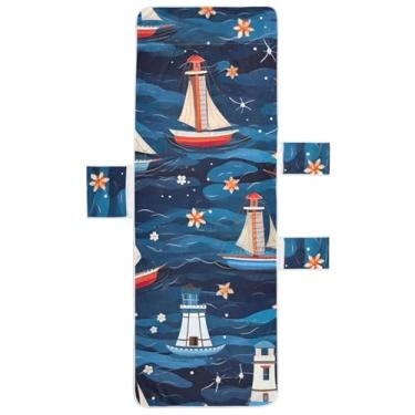 Imagem de Sea Sailboats Blue Chaise Lounge Cover Toalha de Cadeira Piscina Lounge Capas de Cadeira de Praia Espreguiçadeira de Piscina Externa 85 x 76 cm