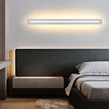 Imagem de GZZBMY LED apliques de parede moderno design metal alumínio candeeiros de parede minimalistas longa interior iluminação para quarto cabeceira sala de estar corredor escadas (branco luz quente, 60 cm)