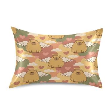 Imagem de Blueangle Fronha de cetim refrescante para cabelo e pele, capa de almofada adorável capivara anjos, tamanho Queen 51 x 76 cm com fecho de envelope (19)