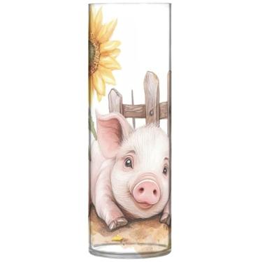 Imagem de Lindo vaso redondo de plástico de girassol de porco fofo vasos de flores cilíndricos para buquê floral decoração de casa estética, 30 cm x 9,9 cm