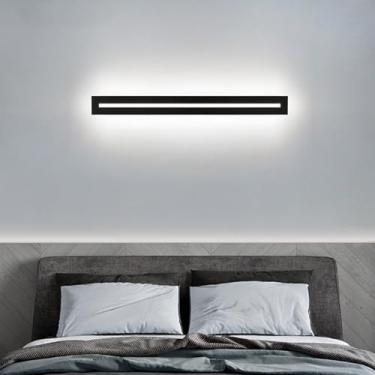 Imagem de GZZBMY LED apliques de parede moderno design metal alumínio candeeiros de parede minimalistas longa interior iluminação para quarto cabeceira sala de estar corredor escadas (luz branca preta, 80 cm)