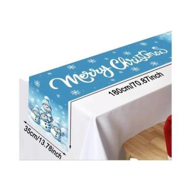 Imagem de Caminho De Mesa De Natal Azul Com Boneco De Neve, Decoração De Inverno