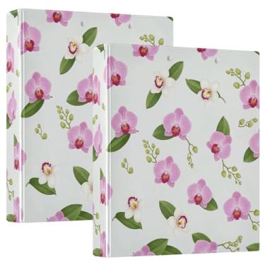 Imagem de Orquídeas personalizadas flores brancas folhas verdes 3 anéis fichários de 3 cm comporta 200 folhas, 3 pastas de anel, fichário de receita de anel redondo, 31,5 x 27 x 6 cm, pacote com 2