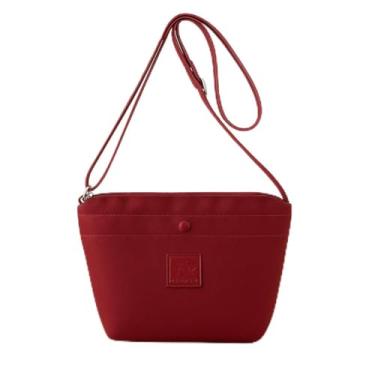 Imagem de Bolsa tiracolo de cor sólida resistente à água para mulheres, bolsa de ombro leve e simples com fecho de zíper para passeios diários, Vermelho